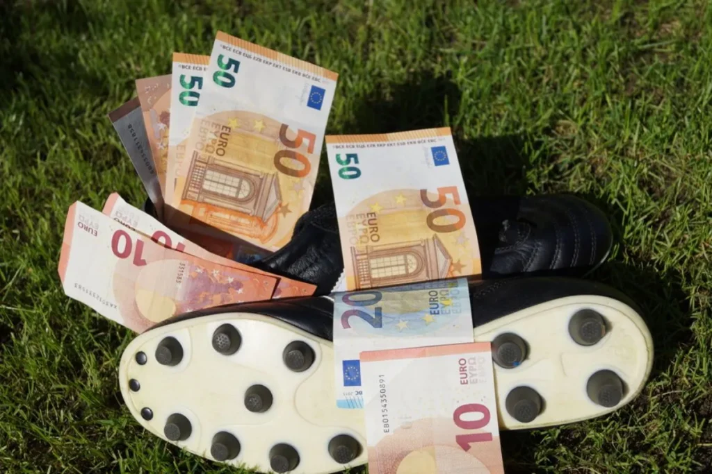 an image showing the currency notes and golf shoes